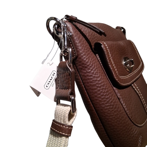 Coach Hamilton brown pebbled leather swingpack crossbody shoulder bag - Picture 7 of 12